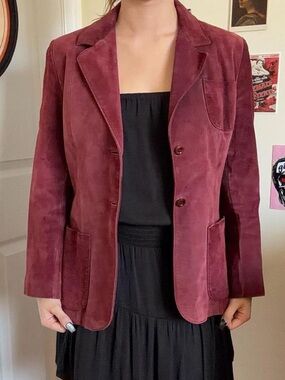 Women's Suede Blazer Jacket in Burgundy